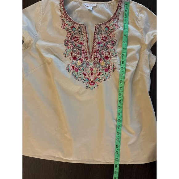 Charter Club Beige Cotton Embroidered Split Neck Top Size 14 - Picture 8 of 8